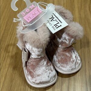 The Children's Place Pink Velvet Baby Booties